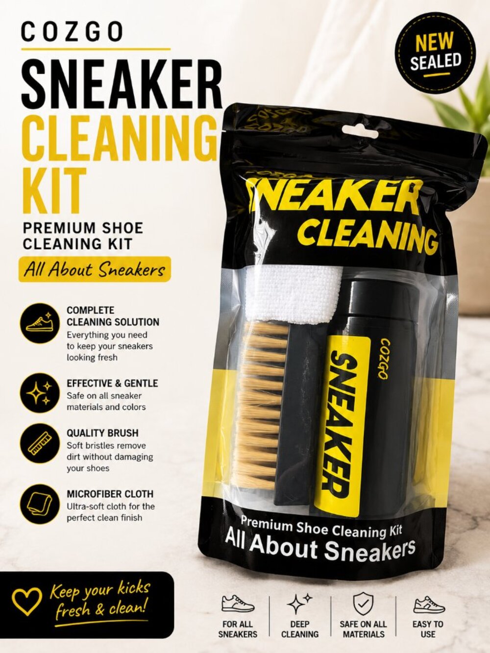 NWT COZGO Premium Sneaker Cleaning Kit Shoe Cleaner Brush Cloth New Sealed